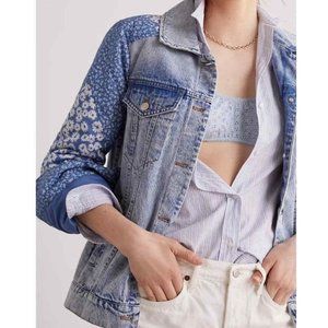 Anthropologie Avec Les Filles XS NWT Patchwork Selvedge Denim Jacket Floral Coat